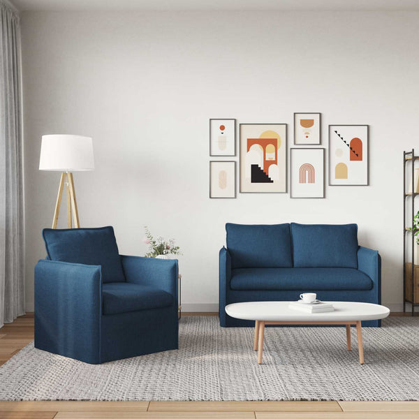 Blaues 2-teiliges Stoffsofa-Set