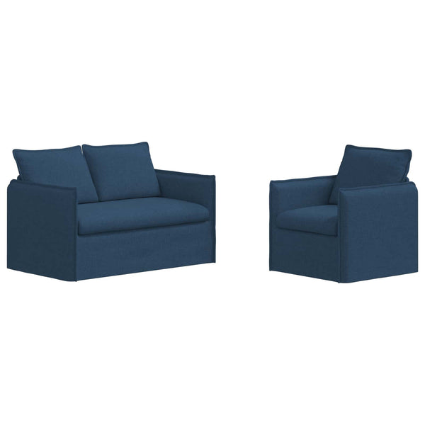 Blaues 2-teiliges Stoffsofa-Set