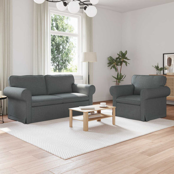 Dunkelgraues 2-teiliges Stoffsofa-Set