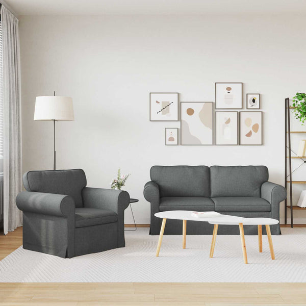 Dunkelgraues 2-teiliges Stoffsofa-Set