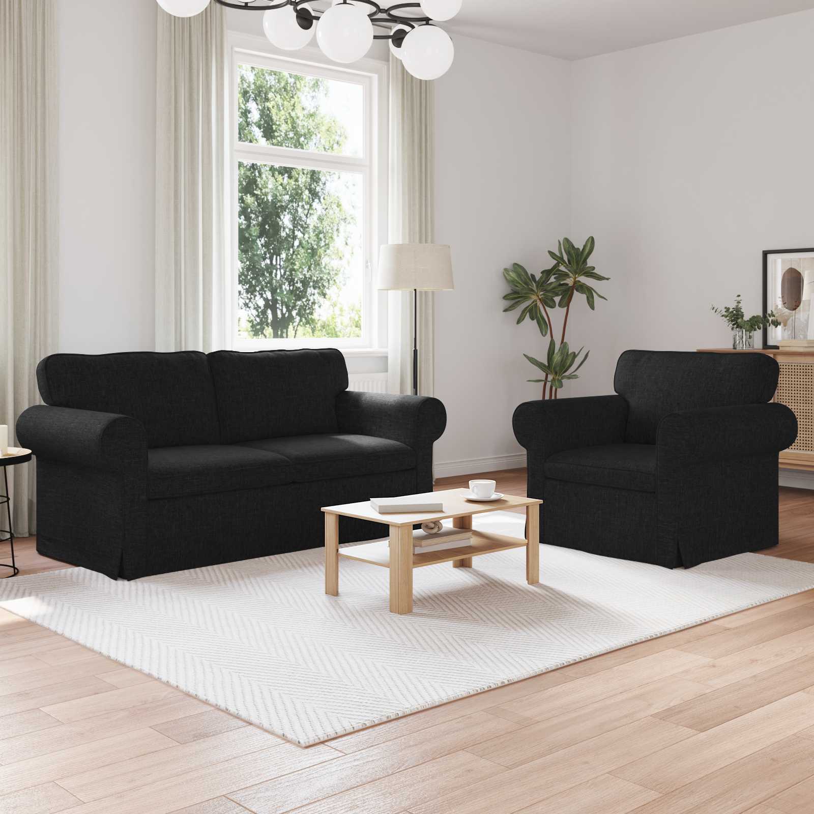 Schwarzes 2-teiliges Sofa-Set