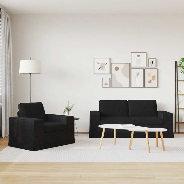 Schwarzes 2-teiliges Stoffsofa-Set