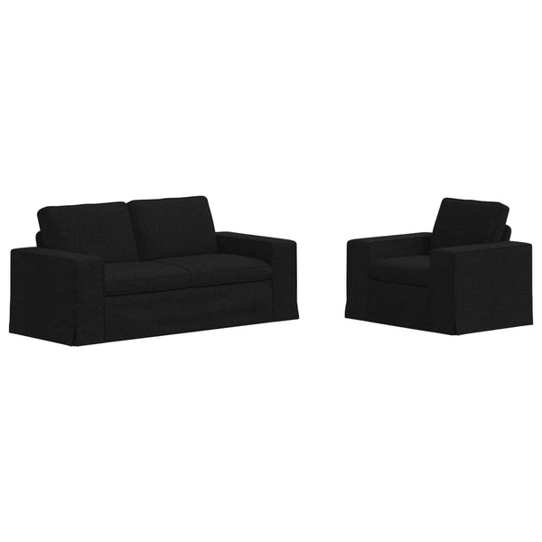Schwarzes 2-teiliges Stoffsofa-Set