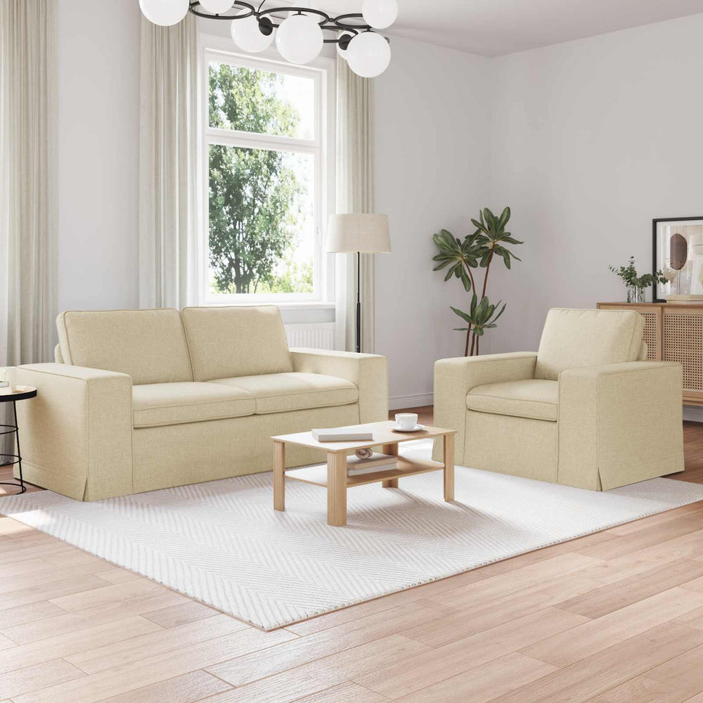 2-teiliges Sofa-Set Creme Stoff