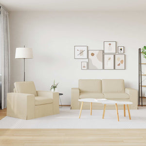2-teiliges Sofa-Set Creme Stoff