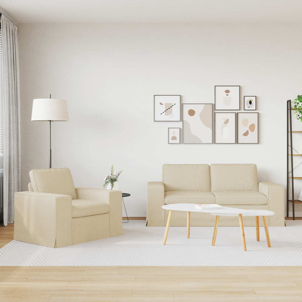 2-teiliges Sofa-Set Creme Stoff
