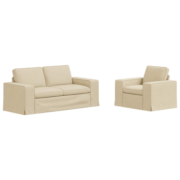 2-teiliges Sofa-Set Creme Stoff