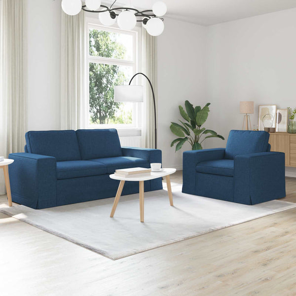 Blaues Stoff Sofaset, 2-teilig