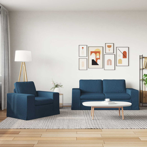 Blaues Stoff Sofaset, 2-teilig