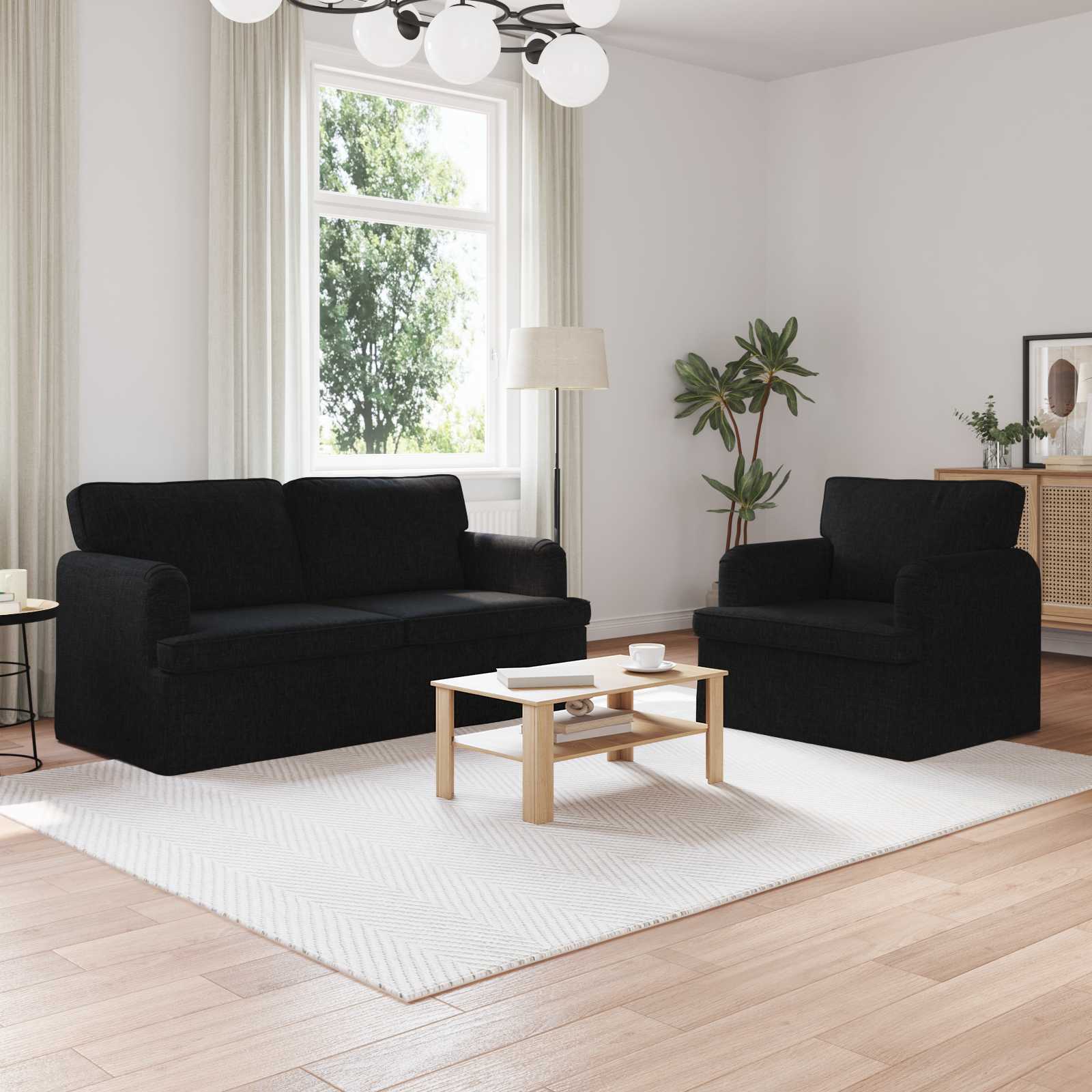 Schwarzes 2-teiliges Sofa-Set