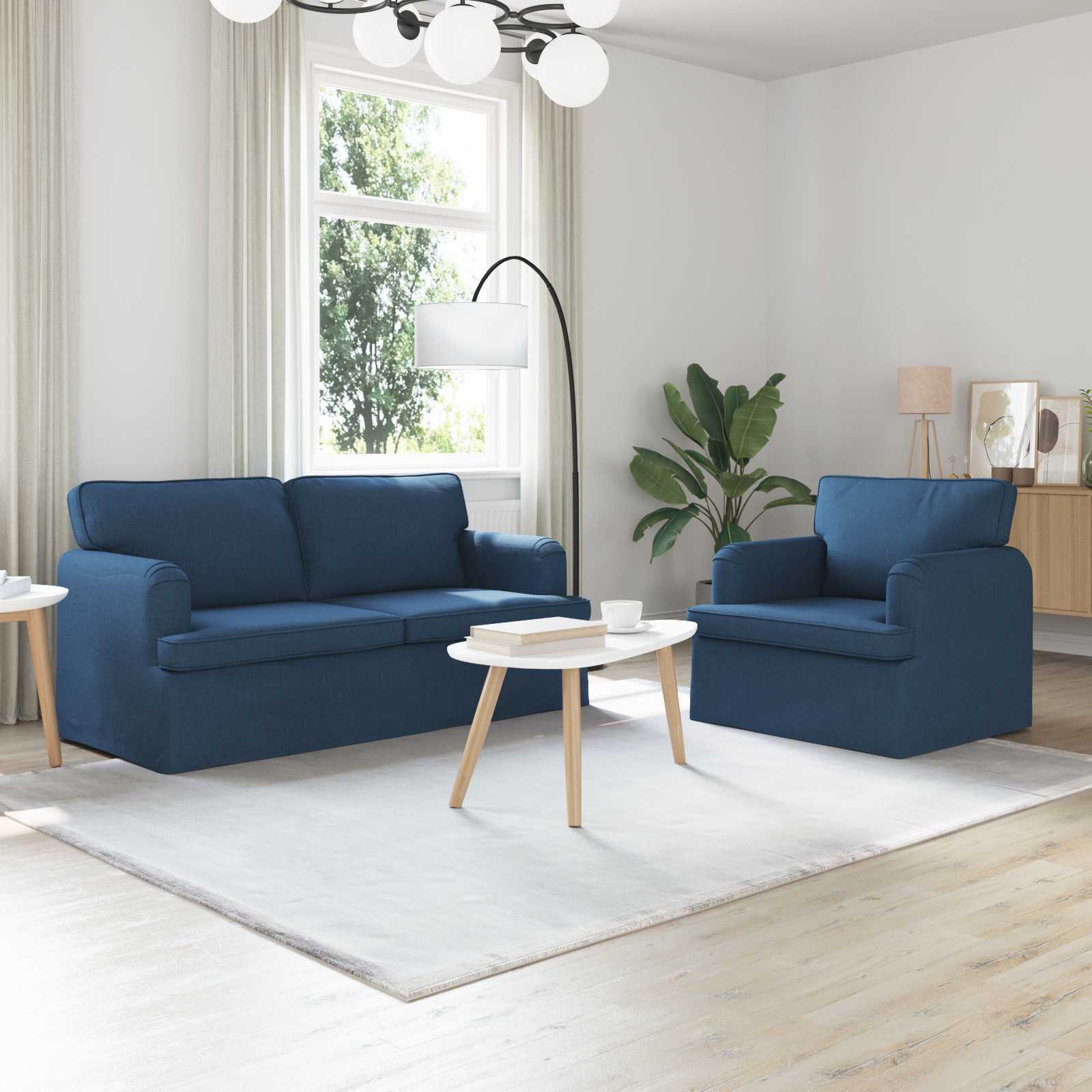Blaues 2-teiliges Stoffsofa-Set