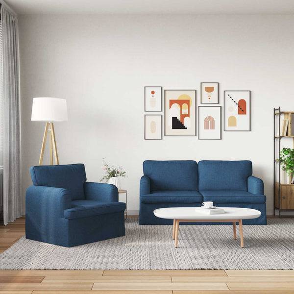 Blaues 2-teiliges Stoffsofa-Set