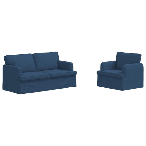 Blaues 2-teiliges Stoffsofa-Set