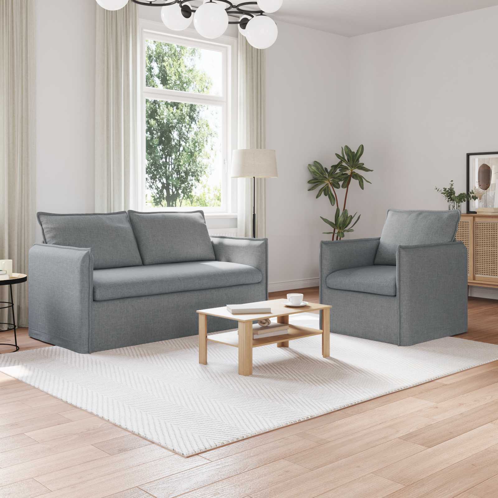 Hellgraues 2-teiliges Sofa-Set