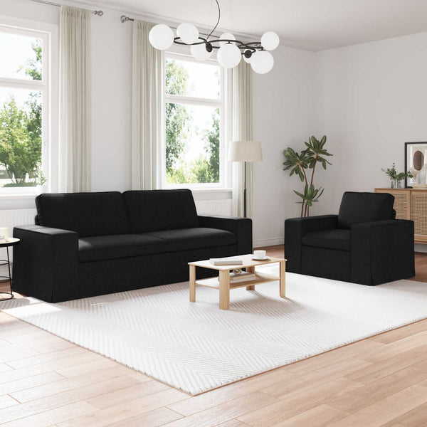 Schwarzes 2-teiliges Stoffsofa-Set