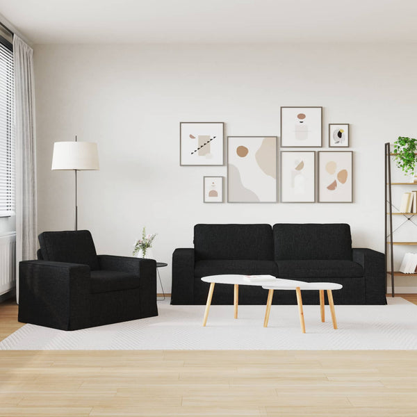 Schwarzes 2-teiliges Stoffsofa-Set
