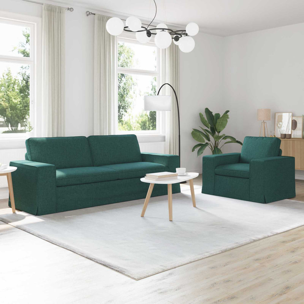 Dunkelgrünes 2-teiliges Sofa-Set Stoff