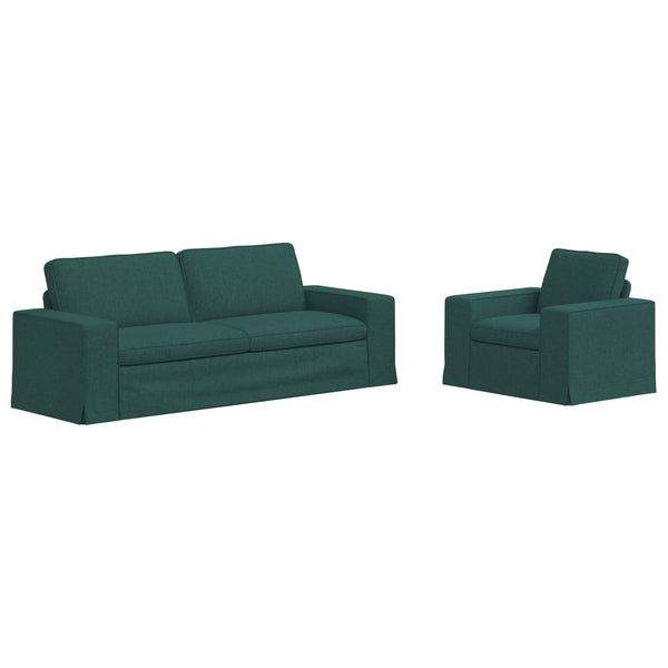 Dunkelgrünes 2-teiliges Sofa-Set Stoff