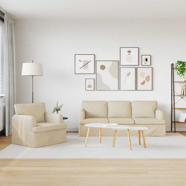 2-teiliges Sofa-Set Creme Stoff