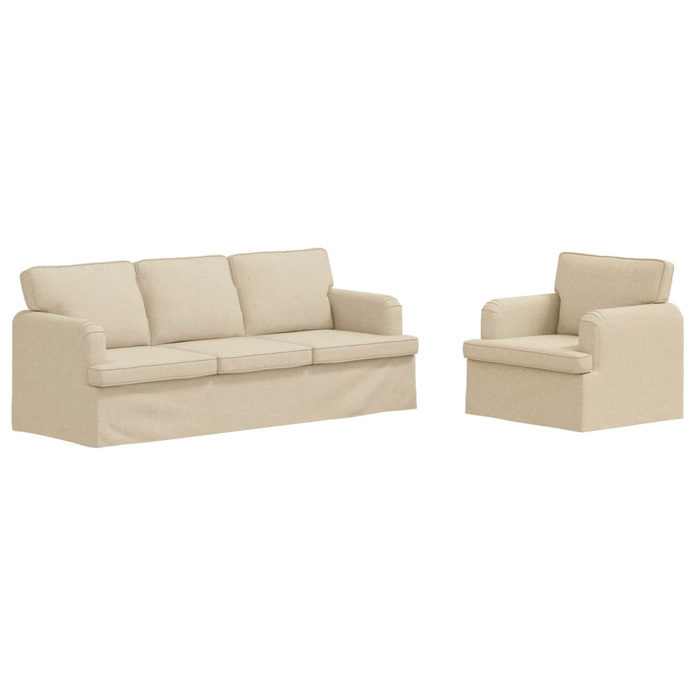 2-teiliges Sofa-Set Creme Stoff