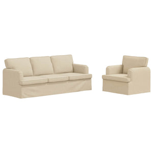 2-teiliges Sofa-Set Creme Stoff
