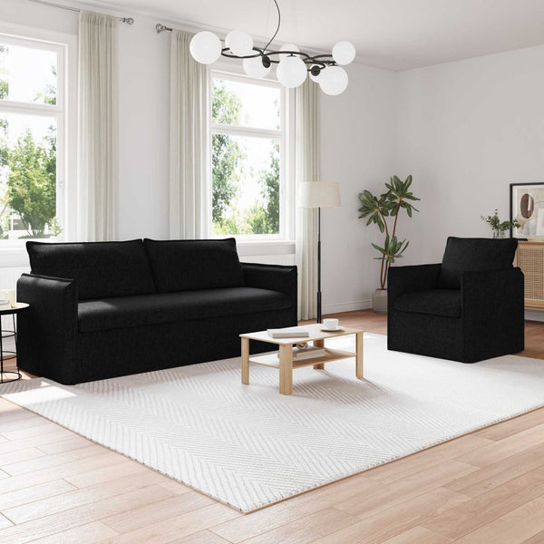 Schwarzes Stoff Sofa Set, 2-teilig