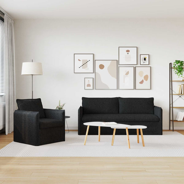 Schwarzes Stoff Sofa Set, 2-teilig
