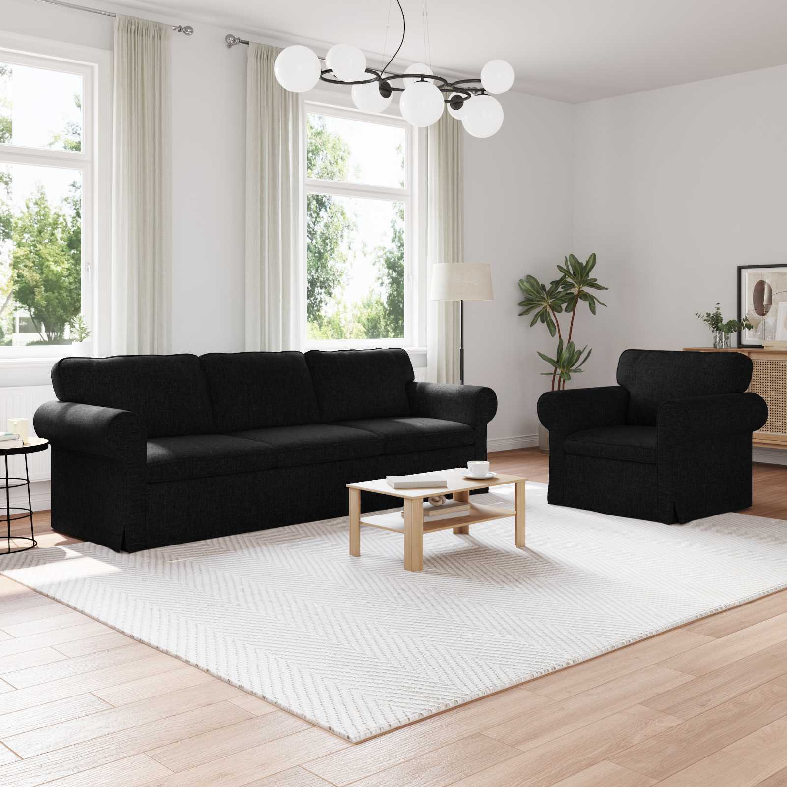 Schwarzes 2-teiliges Sofa-Set