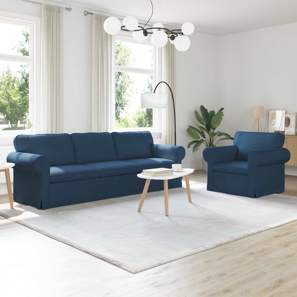 Blaues 2-teiliges Stoffsofa-Set