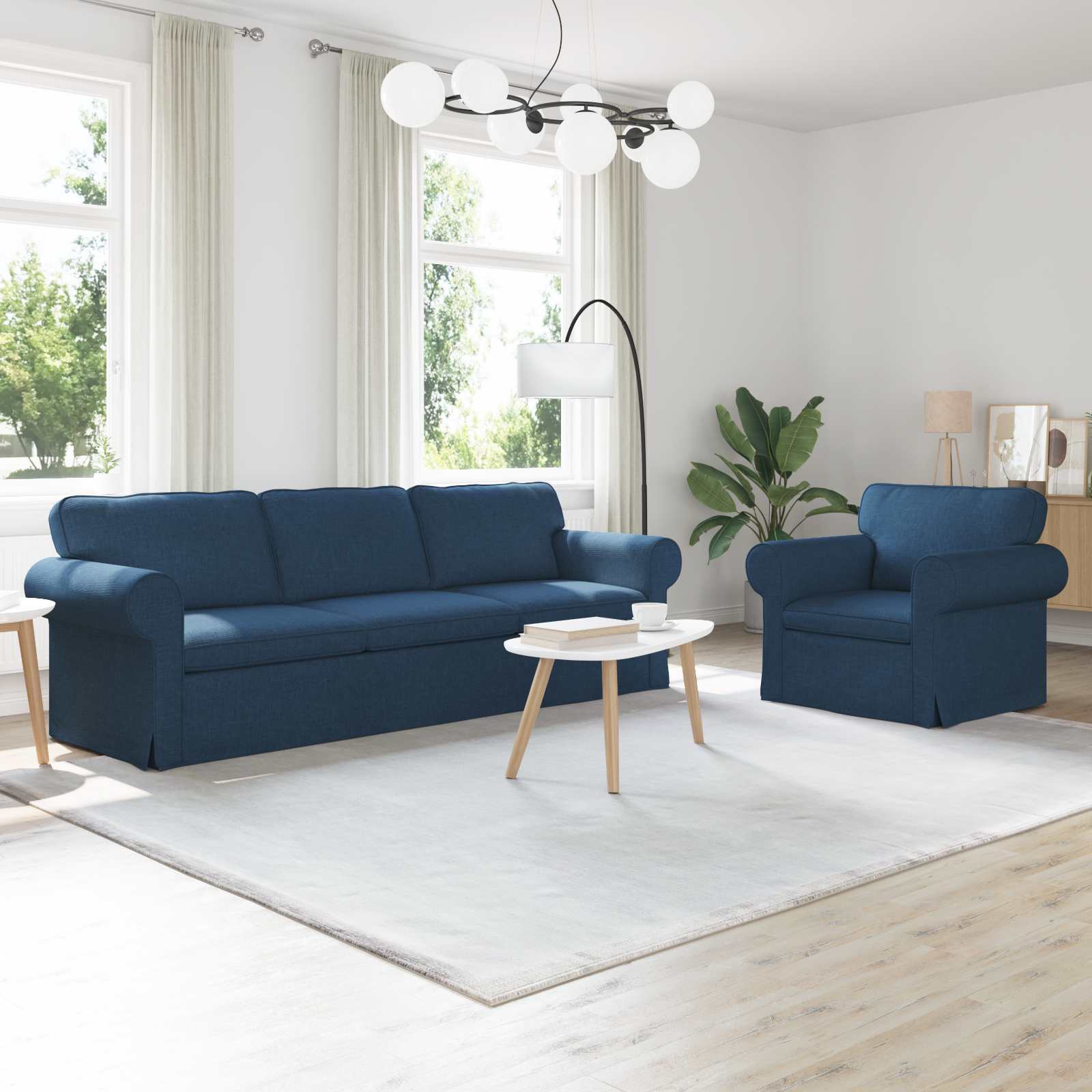 Blaues 2-teiliges Stoffsofa-Set