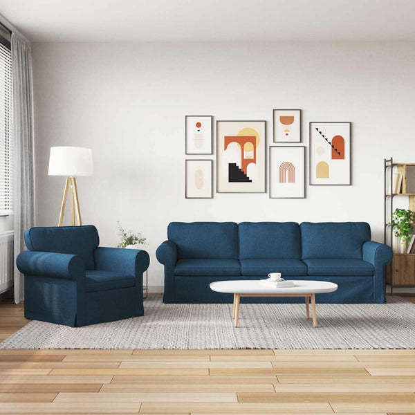 Blaues 2-teiliges Stoffsofa-Set