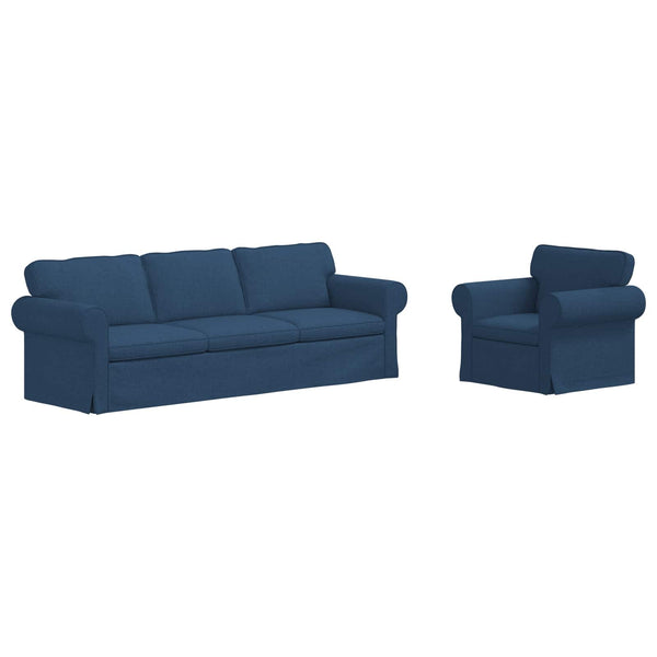 Blaues 2-teiliges Stoffsofa-Set