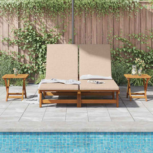 Akazienholz Sonnenliege mit Kissen, Beige