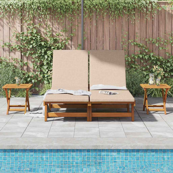 Akazienholz Sonnenliege mit Kissen, Beige