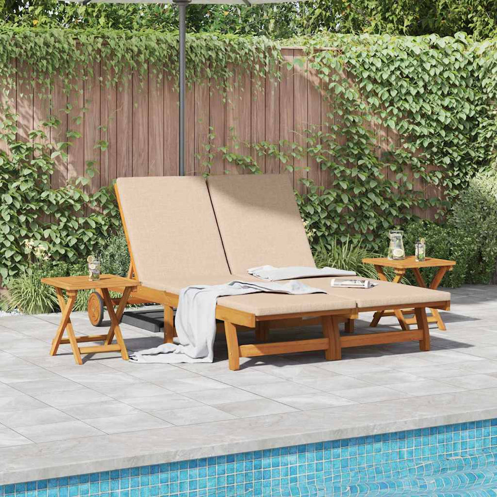 Akazienholz Sonnenliege mit Kissen, Beige