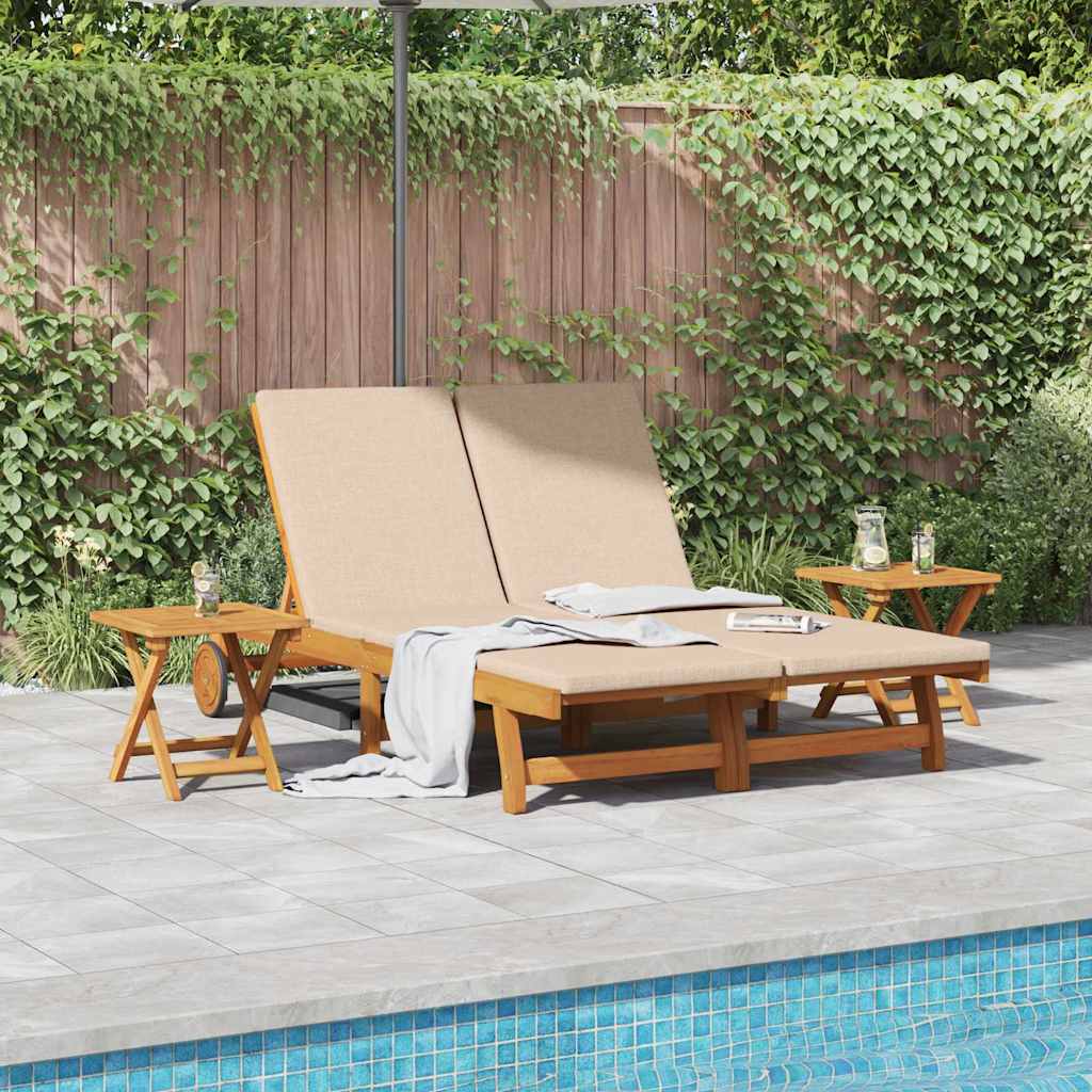 Akazienholz Sonnenliege mit Kissen, Beige