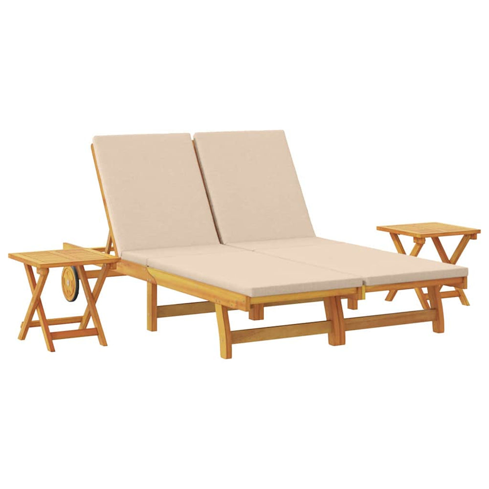Akazienholz Sonnenliege mit Kissen, Beige