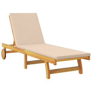 Akazienholz Sonnenliege mit Kissen, Beige