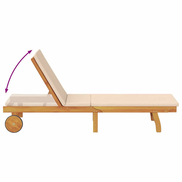 Akazienholz Sonnenliege mit Kissen, Beige