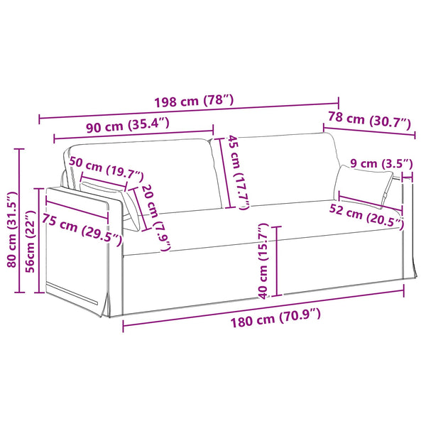 Schwarzes Stoffsofa 198 cm