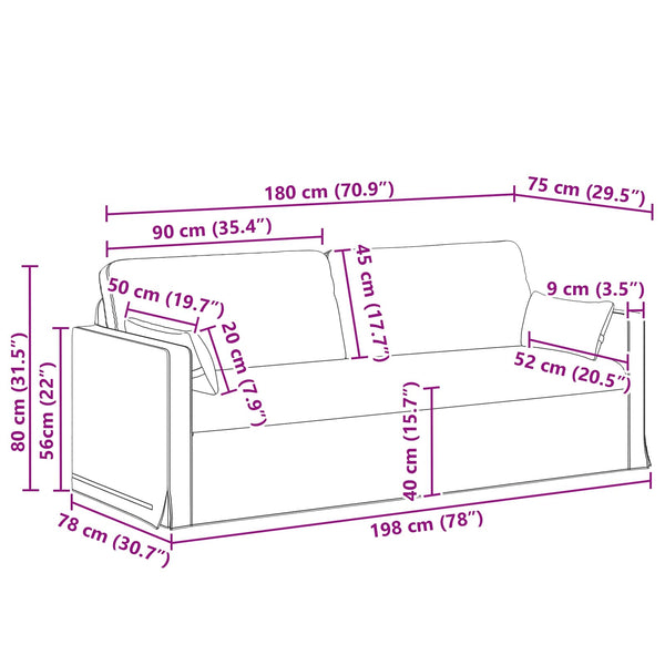 Dunkelgrünes Stoffsofa 198 cm