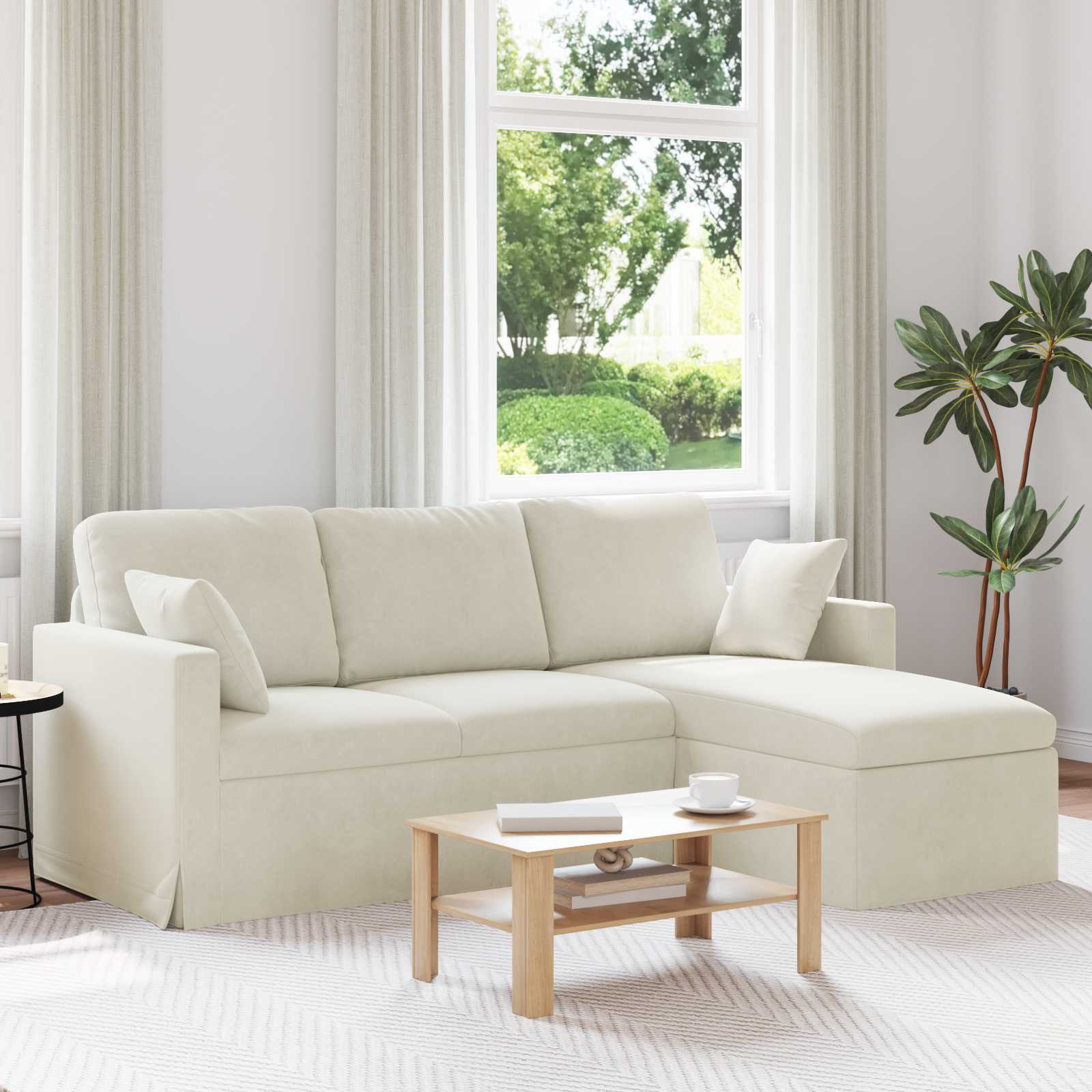 Creme Samt Sofa 198 cm