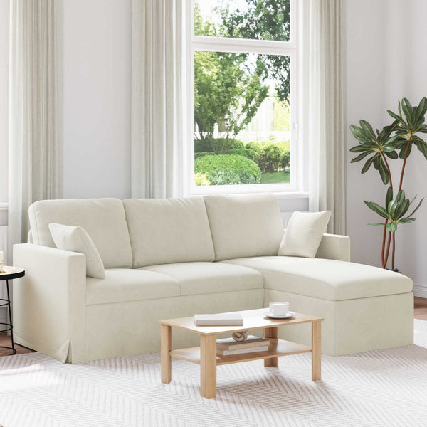 Creme Samt Sofa 198 cm