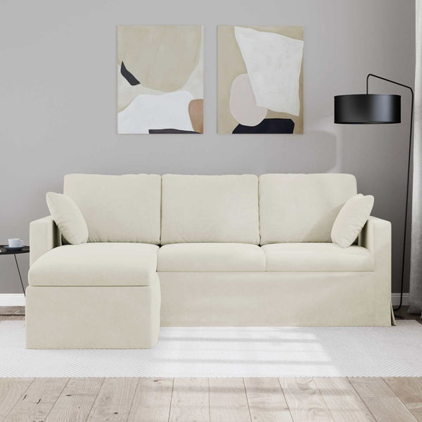 Creme Samt Sofa 198 cm