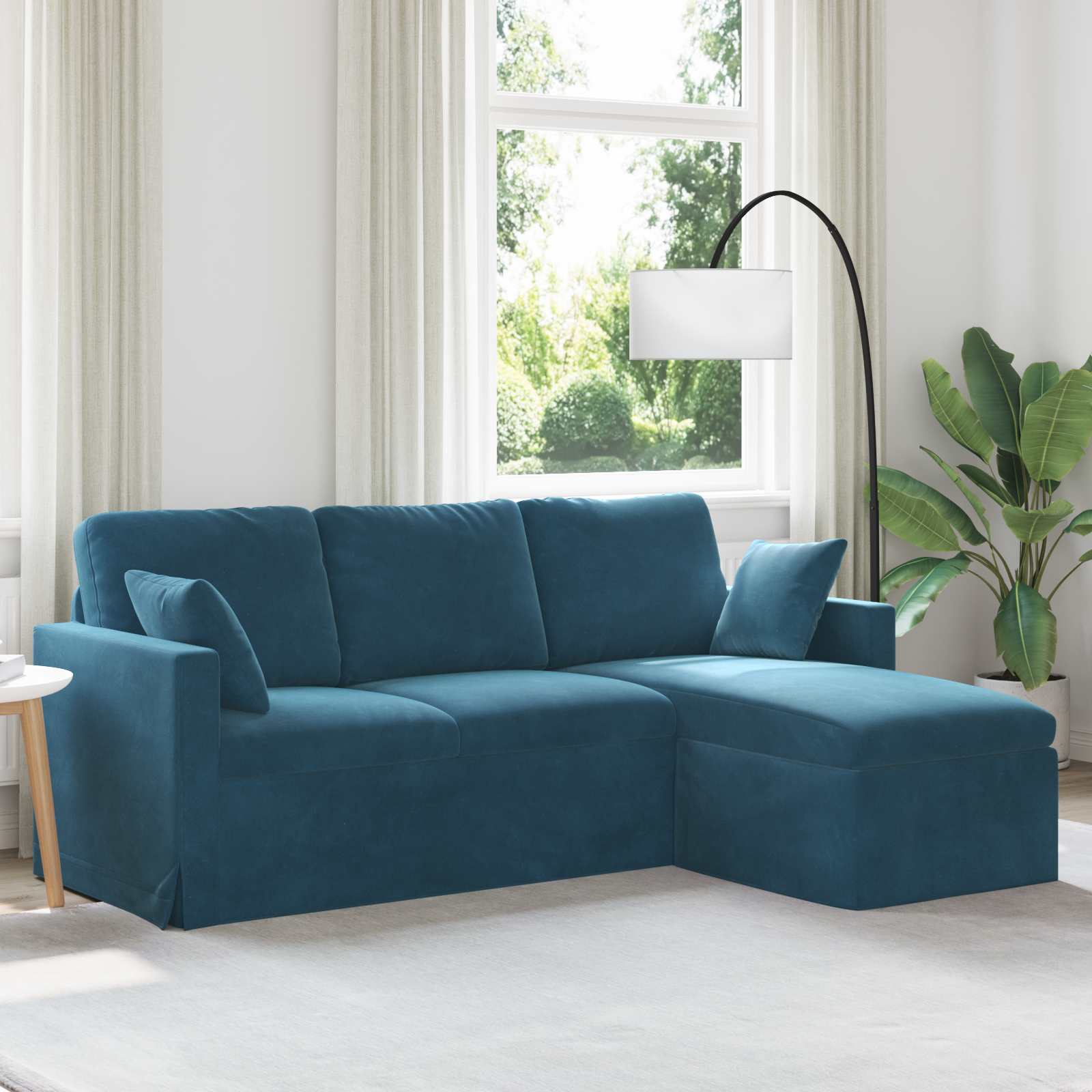 Blaues Samt Sofa, 198 cm