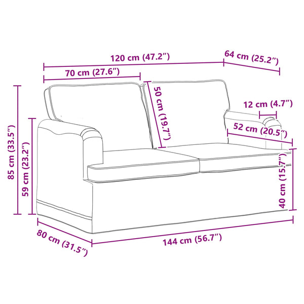 Blaues Stoffsofa 144 cm