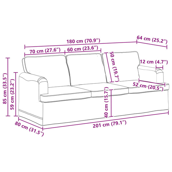 Hellgraues Stoffsofa 201 cm