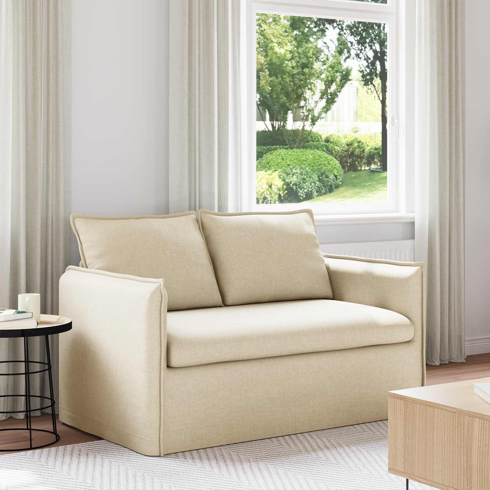 Creme Stoff Sofa 136 cm