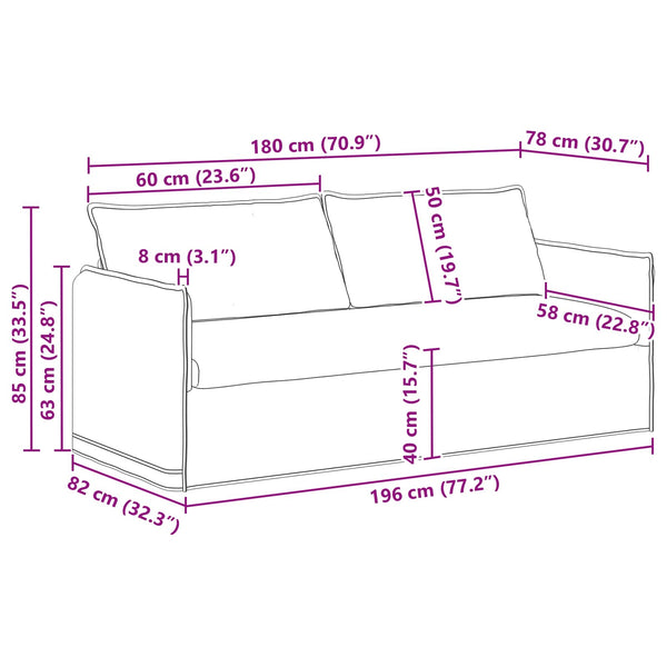 Sofa Taupe Stoff 196 cm