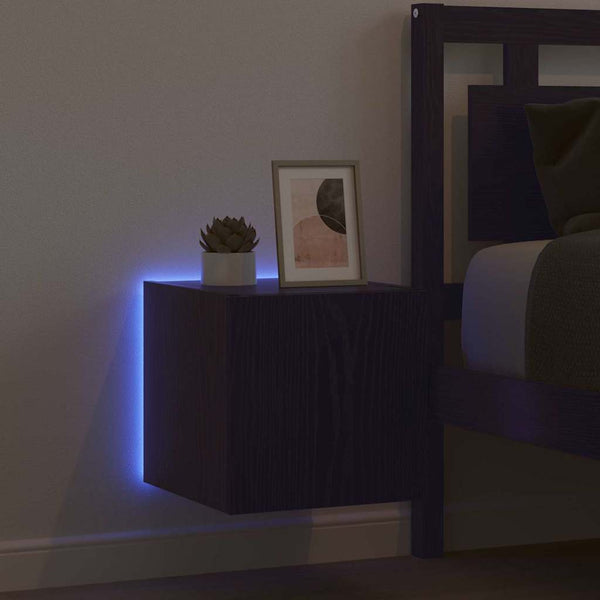 vidaXL Meuble TV mural avec LED noir aspect chêne 30,5 x 35 x 30 cm